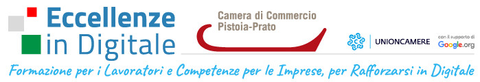 immagine loghi Eccellenze in digitale, Camera Commercio di Pistoia-Prato, Unioncamere, Google.org